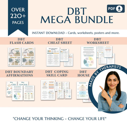 DBT Mega Bundle – Comprehensive Therapy Tools for DBT Skills, Worksheets, and Flashcards