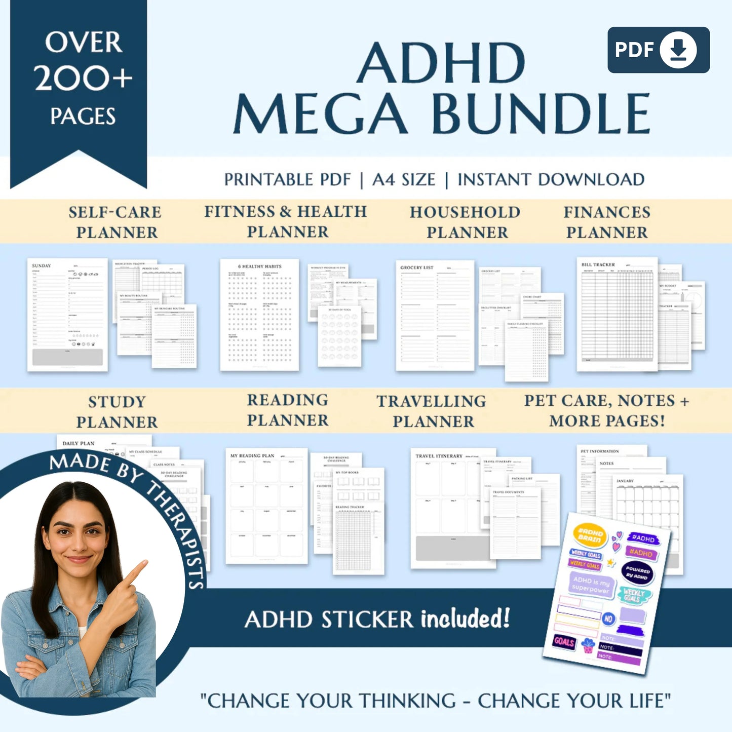 Ultimate ADHD Planner Bundle – Comprehensive ADHD Journal for Productivity, Life Management, and Self-Care