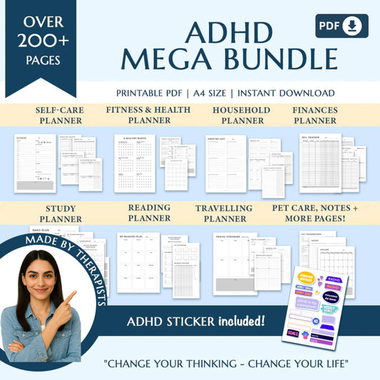 Ultimate ADHD Planner Bundle – Comprehensive ADHD Journal for Productivity, Life Management, and Self-Care