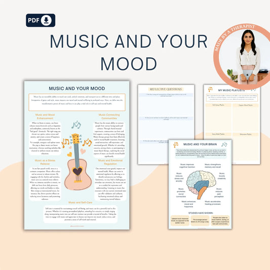 Music and Your Mood – Printable Therapy & Self-Care Worksheets to Explore Emotions Through Music