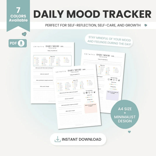 Daily Mood Tracker Printable – Self-Care and Mental Health Journal 🌟🖊️