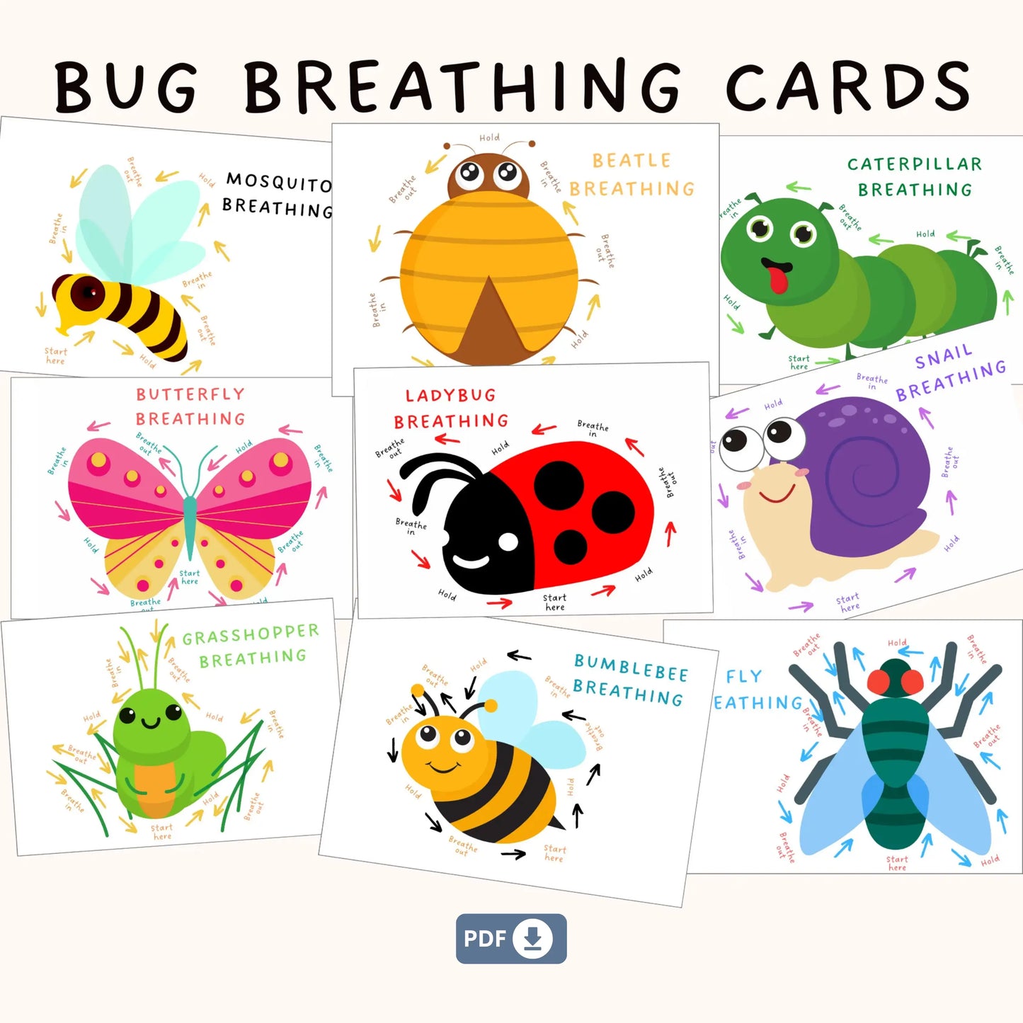 Bug Breathing Mindfulness Cards for Kids – Printable Calm-Down Tools & Breathing Exercises for Emotional Regulation