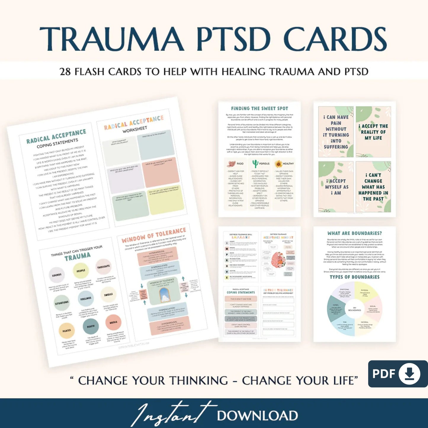 Healing Through Trauma: Therapy Bundle for Recovery – Anxiety Coping Tools, PTSD Worksheets & Safety Plan