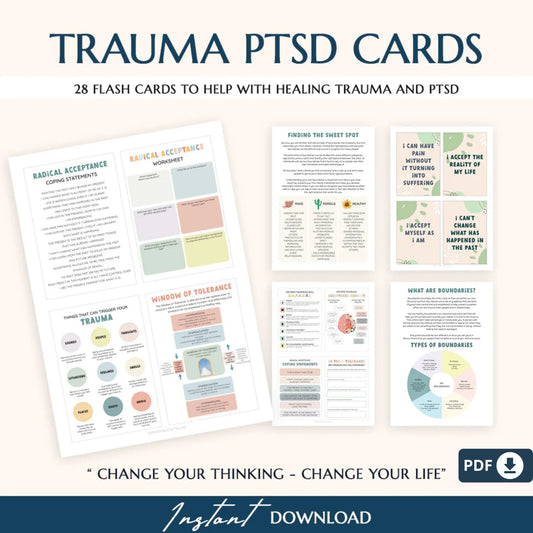 Healing Through Trauma: Therapy Bundle for Recovery – Anxiety Coping Tools, PTSD Worksheets & Safety Plan