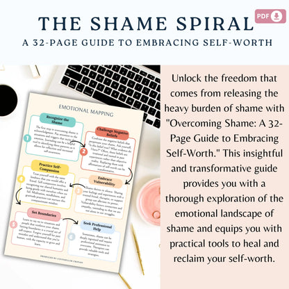 Overcoming Shame Workbook | Healing Shame Spiral | Therapy Worksheets for Self-Worth