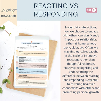 Responding vs Reacting Worksheets – Printable Conflict Resolution & Emotional Awareness Tools