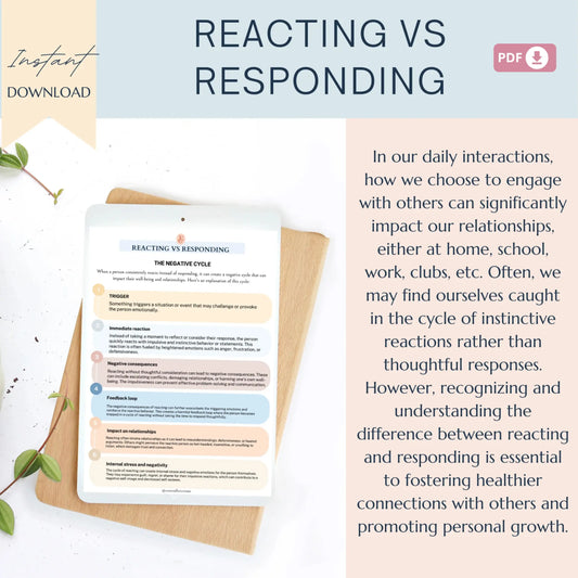 Responding vs Reacting Worksheets – Printable Conflict Resolution & Emotional Awareness Tools