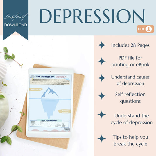 Break the Cycle of Depression Workbook – 28 Printable Mental Health Worksheets for Coping Skills, Reflection & Emotional Healing