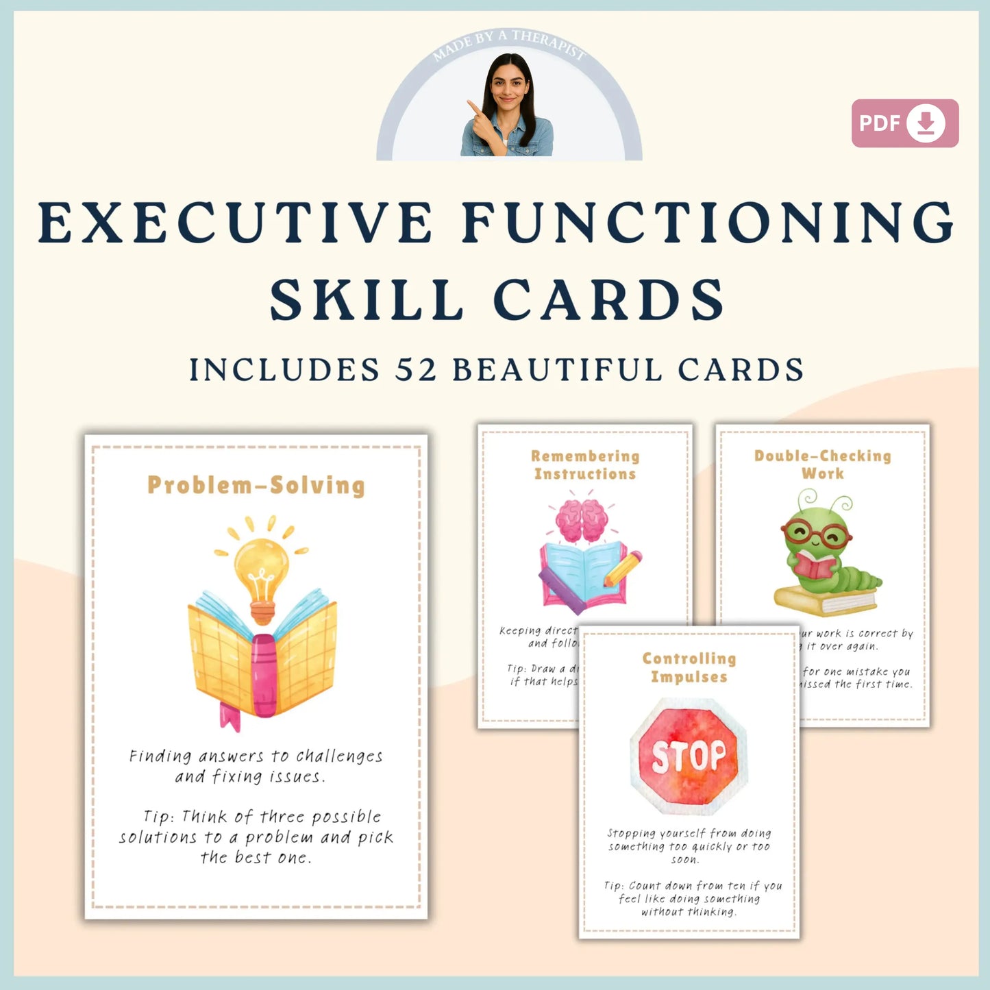 Executive Functioning Skill Cards – 52 Printable Cards for Cognitive Growth, Organization, Focus & Emotional Control