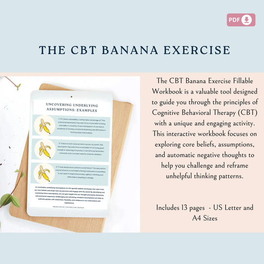 CBT Banana Exercise Fillable Workbook | Cognitive Behavioral Therapy Tool | Thought Reframing Activity |