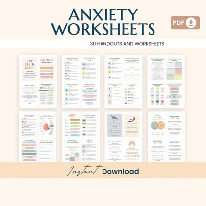 Therapy Worksheet Bundle – Mental Wellness Tools for Anxiety, Boundaries, Self-Care, and Trauma Recovery