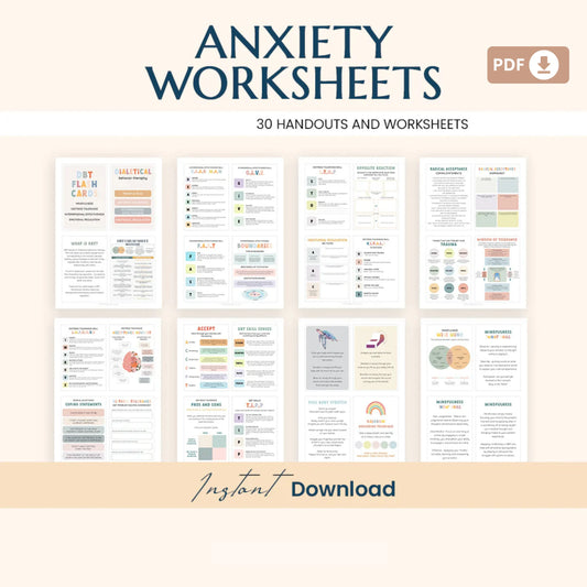 Therapy Worksheet Bundle – Mental Wellness Tools for Anxiety, Boundaries, Self-Care, and Trauma Recovery