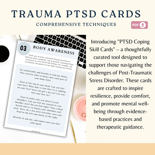PTSD Coping Skill Cards – Printable Trauma Support & Self-Soothing Techniques