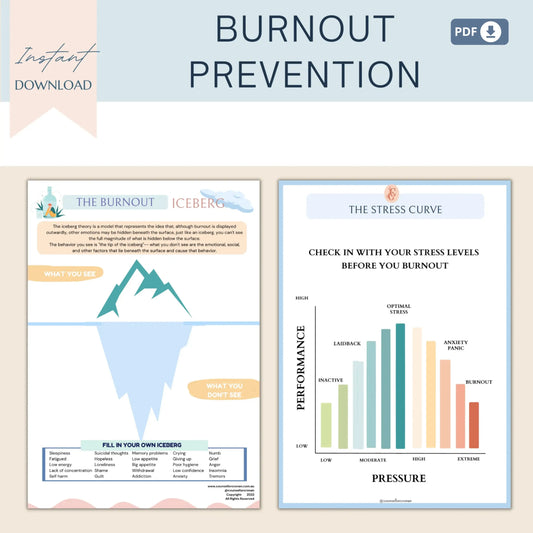 Burnout & Stress Management Resource Pack – 10 Printable Worksheets for Emotional Exhaustion Recovery & Prevention