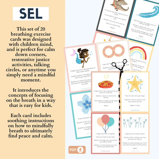 Mindful Breathing Flashcards – 20 Printable Cards for Kids’ Self-Regulation & Calm Down Support