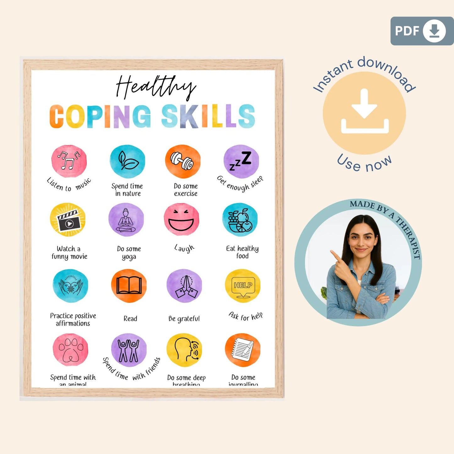 15 Watercolor Poster Bundle – Printable Mental Health Wall Art
