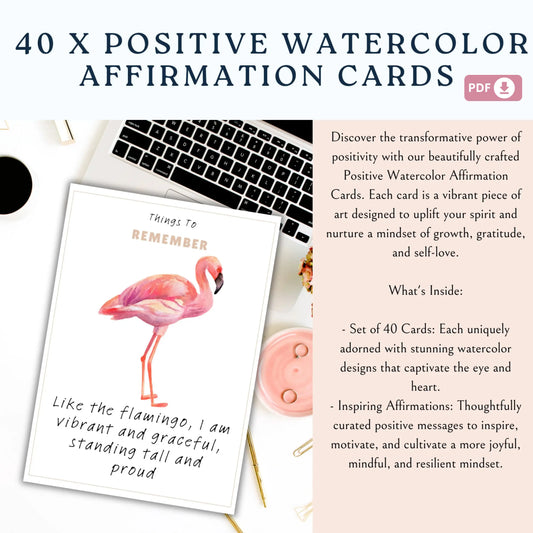 Positive Watercolor Affirmation Cards – 40 Printable Daily Affirmations for Joy, Mindfulness & Self-Love