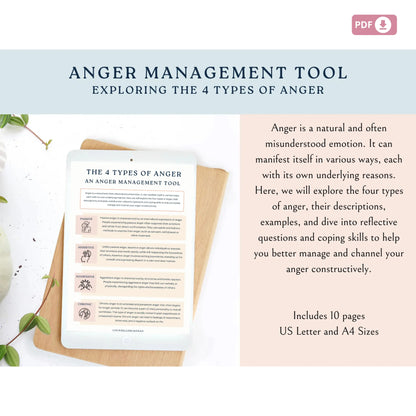 Anger Management Workbook – Printable Emotional Regulation & Self-Control Worksheets | The Four Types of Anger & Coping Tools