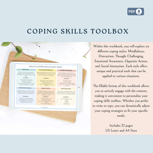 Coping Skills Toolbox Workbook – 22 Printable Pages Exploring 6 Coping Styles for Emotional Regulation & Resilience