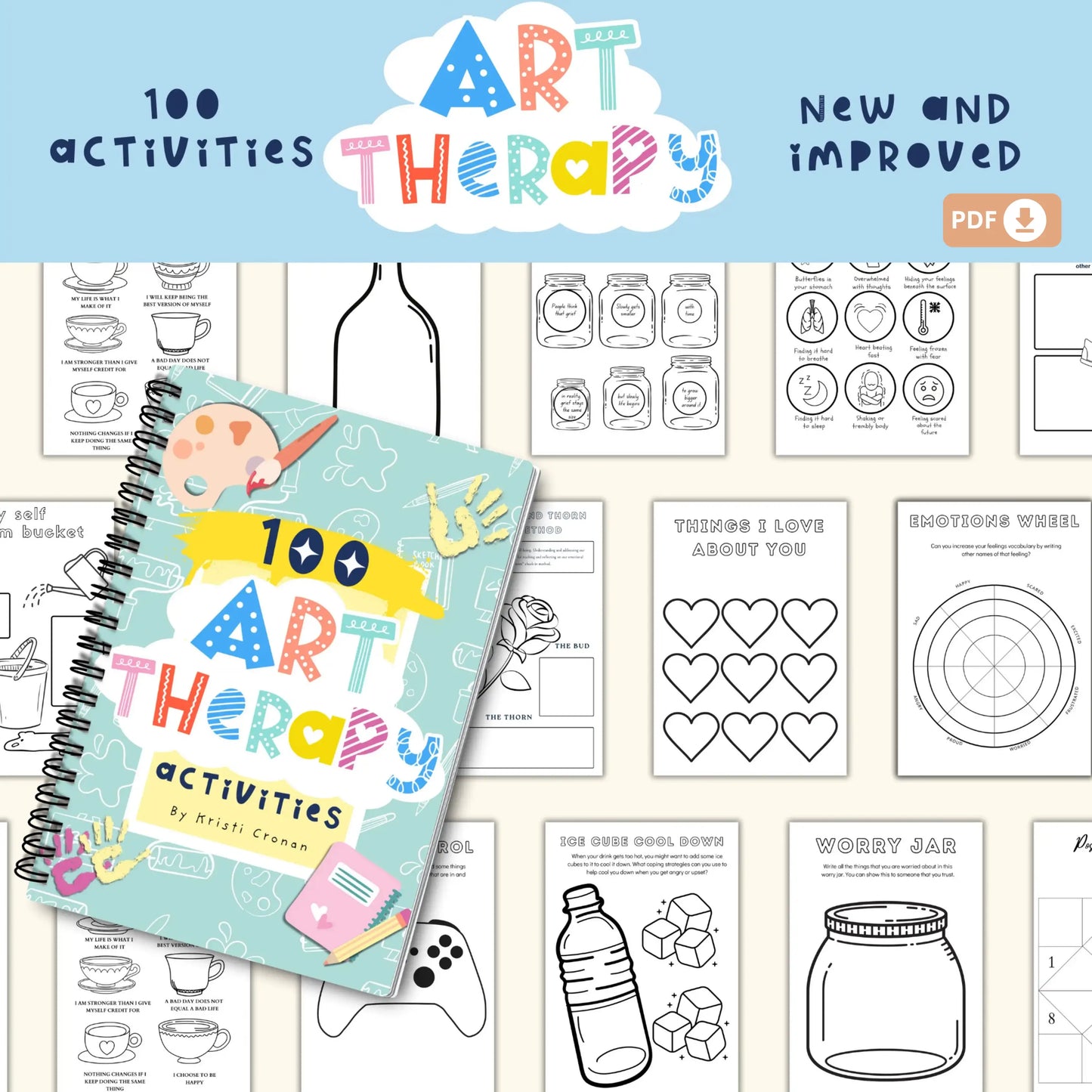 Art Therapy Worksheet Bundle for Kids – 100 Printable Social Emotional Learning & Mental Health Activities