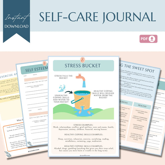 Self-Care Journal – 70-Page Printable Wellness Planner with Self-Care Wheel & Guided Prompts