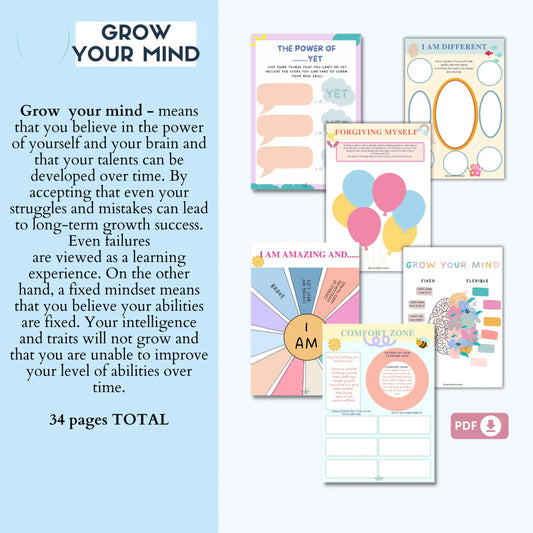 Growth Mindset Workbook – 34 Printable Pages to Improve Self-Esteem, Resilience & Positive Thinking