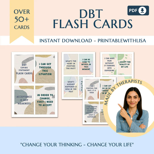 Mental Health & Anxiety Bundle – Journals, Planners, DBT Flash Cards, and Worksheets