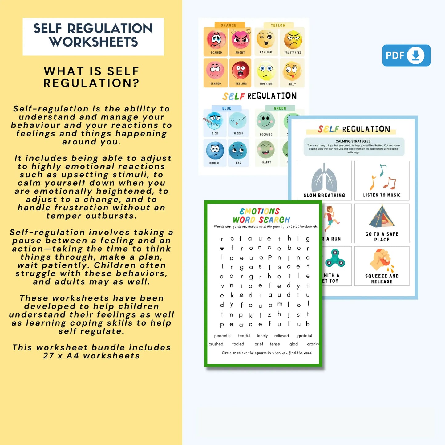 Emotional Regulation Worksheets – 27 Printable Tools for Zones of Self-Regulation, Coping Skills & Emotional Awareness