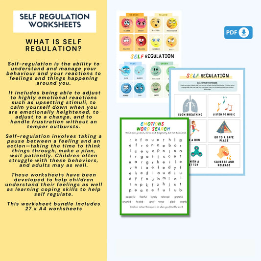 Emotional Regulation Worksheets – 27 Printable Tools for Zones of Self-Regulation, Coping Skills & Emotional Awareness