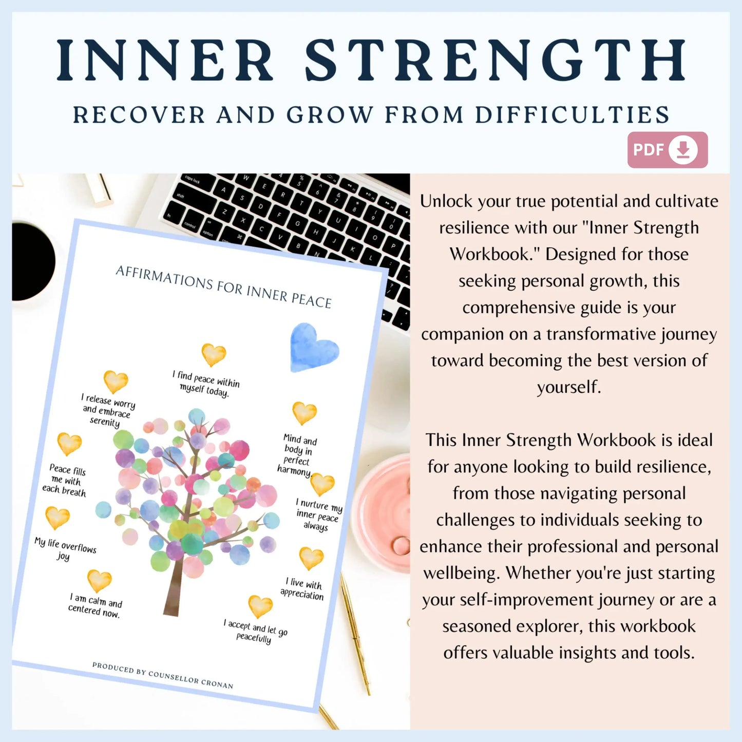 Inner Strength Worksheets – 36 Printable Pages to Build Confidence, Resilience, and Self-Awareness