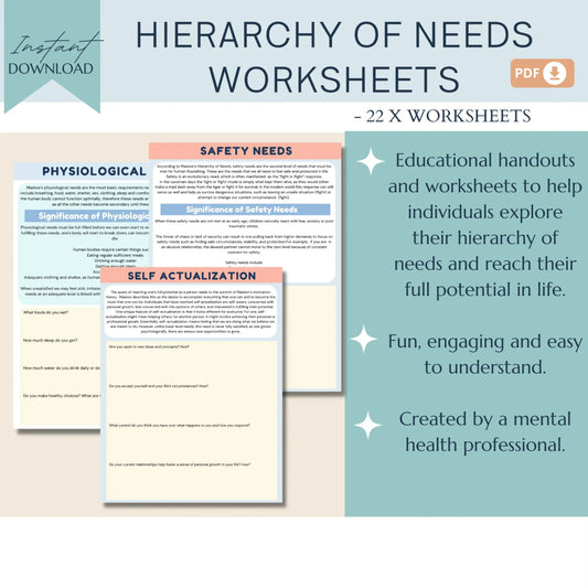 Maslow’s Hierarchy of Needs Worksheets – 22 Printable Pages for Exploring Human Motivation & Personal Growth