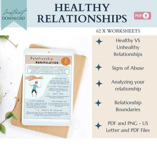 Healthy Relationships Workbook – 62 Printable Pages for Teens on Boundaries, Respect & Mental Wellness
