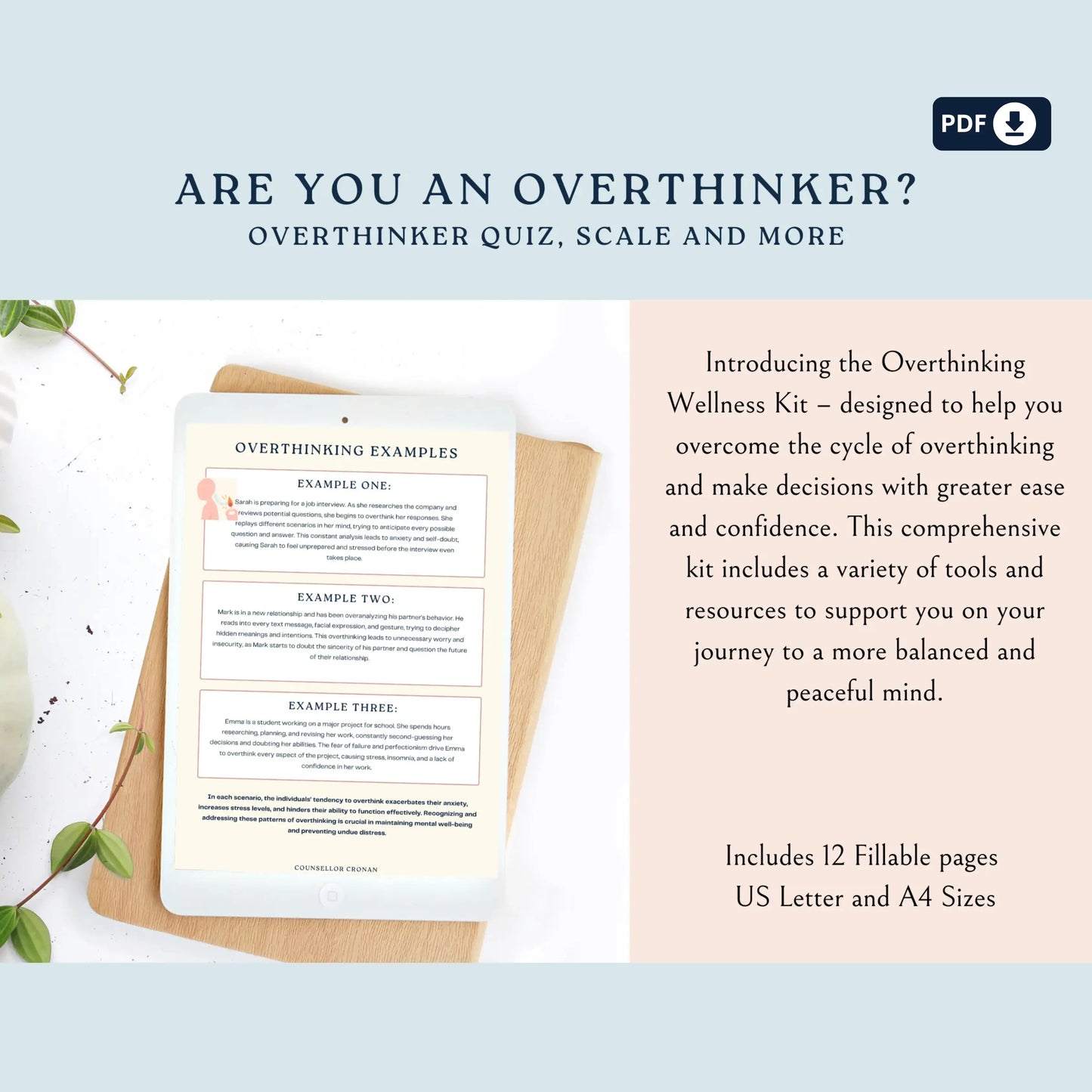 Overthinking Workbook – Printable Wellness Kit for Personal Growth, Mindfulness & Decision-Making Confidence