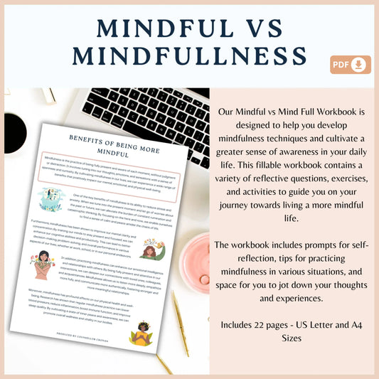 Mindful vs Mind Full Workbook – 22 Printable Pages for Mindfulness, Self-Reflection & Daily Awareness