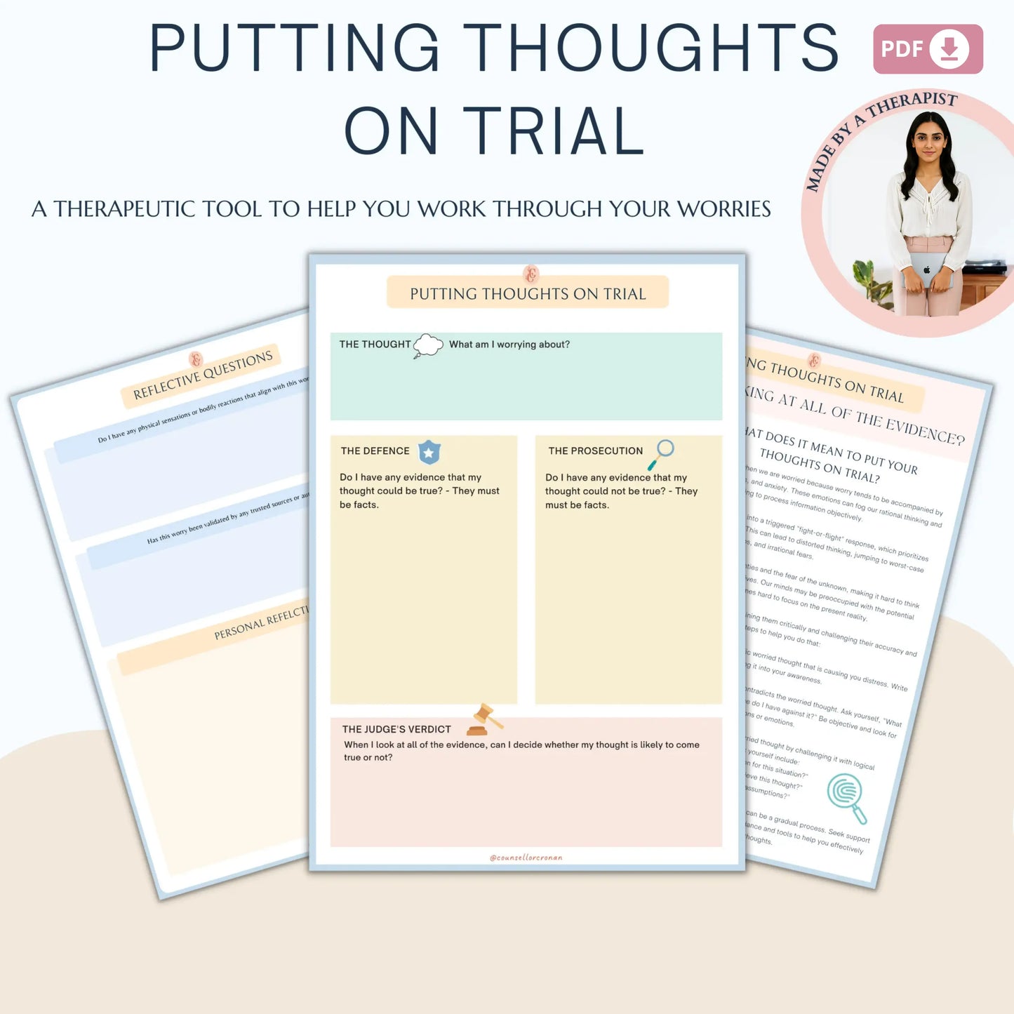 Putting Your Thoughts On Trial – Printable Thought Challenging Worksheets for Anxiety, Worry & Cognitive Reframing