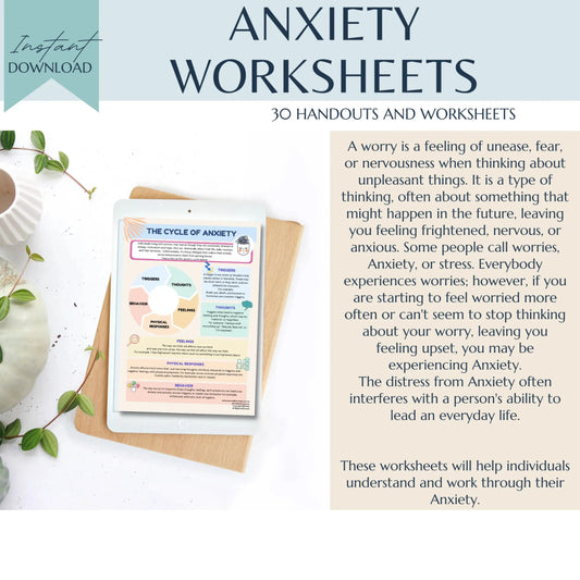 Anxiety Relief Workbook – 30 Printable Pages of Coping Skills, Emotional Awareness & Calming Exercises