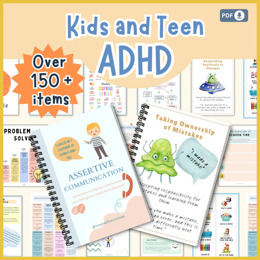 ADHD Resource Bundle for Kids & Teens – Printable Executive Functioning Worksheets, Strength Cards & Communication Tools