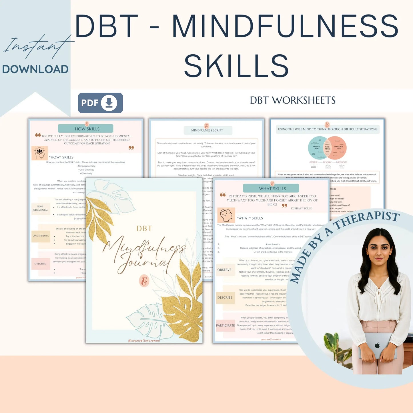 DBT Bundle – Printable Dialectical Behavioral Therapy Worksheets for Mindfulness, Emotional Regulation & Interpersonal Skills