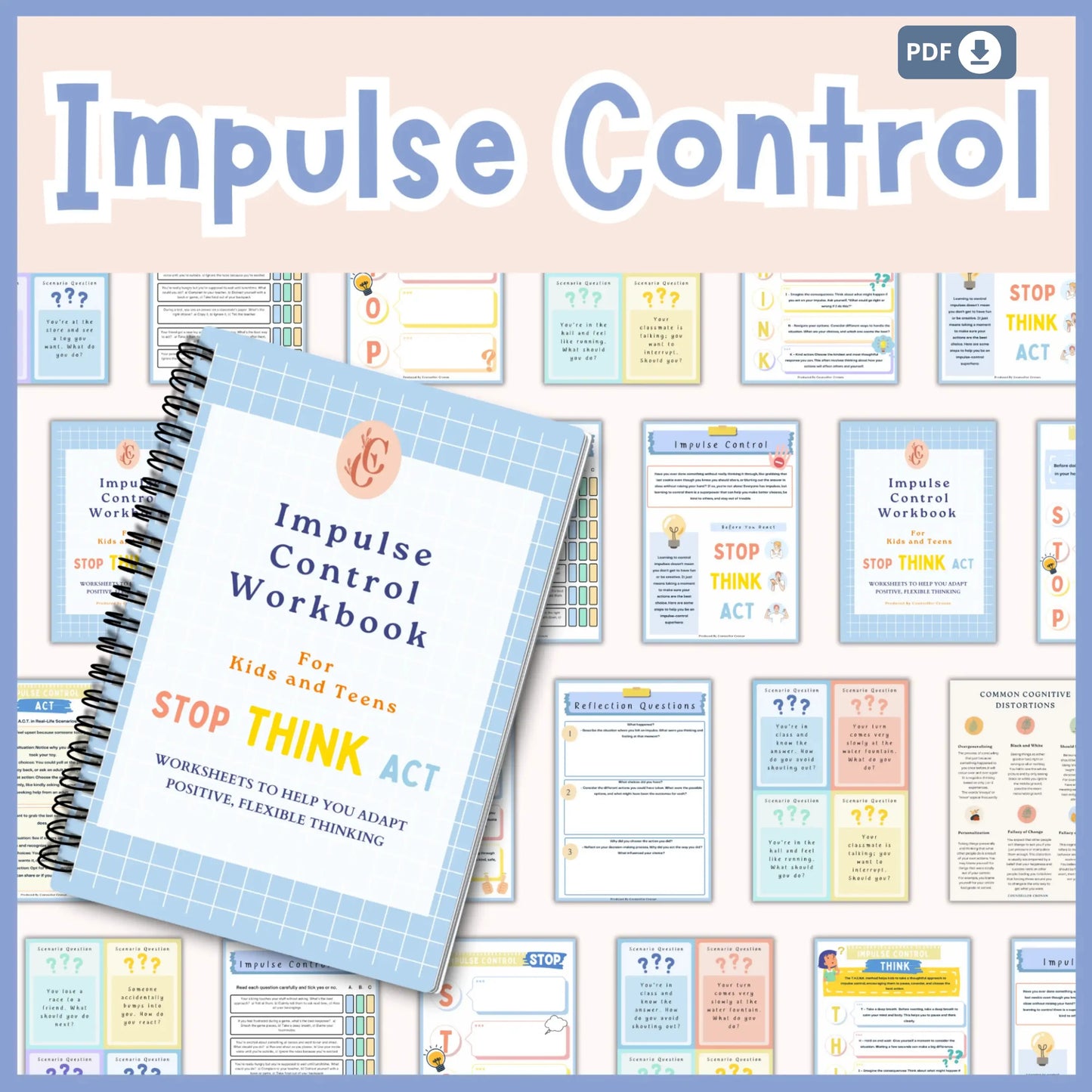 Counseling Workbook Bundle for Kids – 6 Printable Resources for Emotional Wellness, Executive Functioning & Self-Regulation