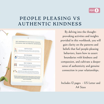 People Pleasing vs Authentic Kindness Workbook – Printable Self-Help & Therapy Worksheets for Boundaries, Compassion & Personal Growth