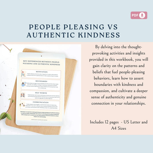 People Pleasing vs Authentic Kindness Workbook – Printable Self-Help & Therapy Worksheets for Boundaries, Compassion & Personal Growth