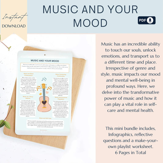 Music and Your Mood – Printable Therapy & Self-Care Worksheets to Explore Emotions Through Music