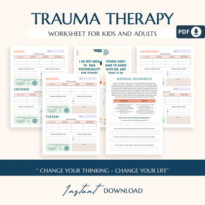 Healing Through Trauma: Therapy Bundle for Recovery – Anxiety Coping Tools, PTSD Worksheets & Safety Plan
