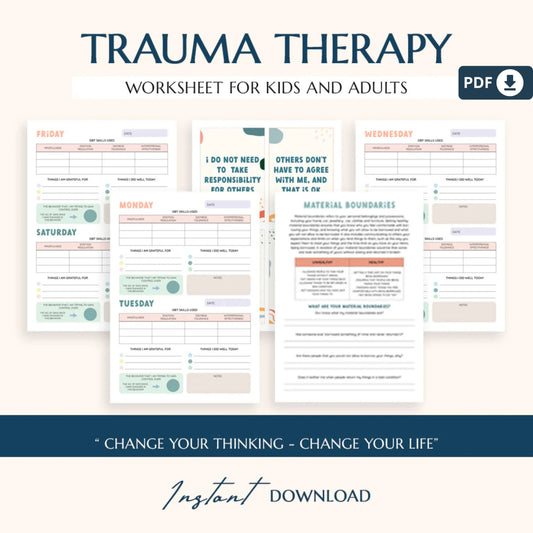Healing Through Trauma: Therapy Bundle for Recovery – Anxiety Coping Tools, PTSD Worksheets & Safety Plan