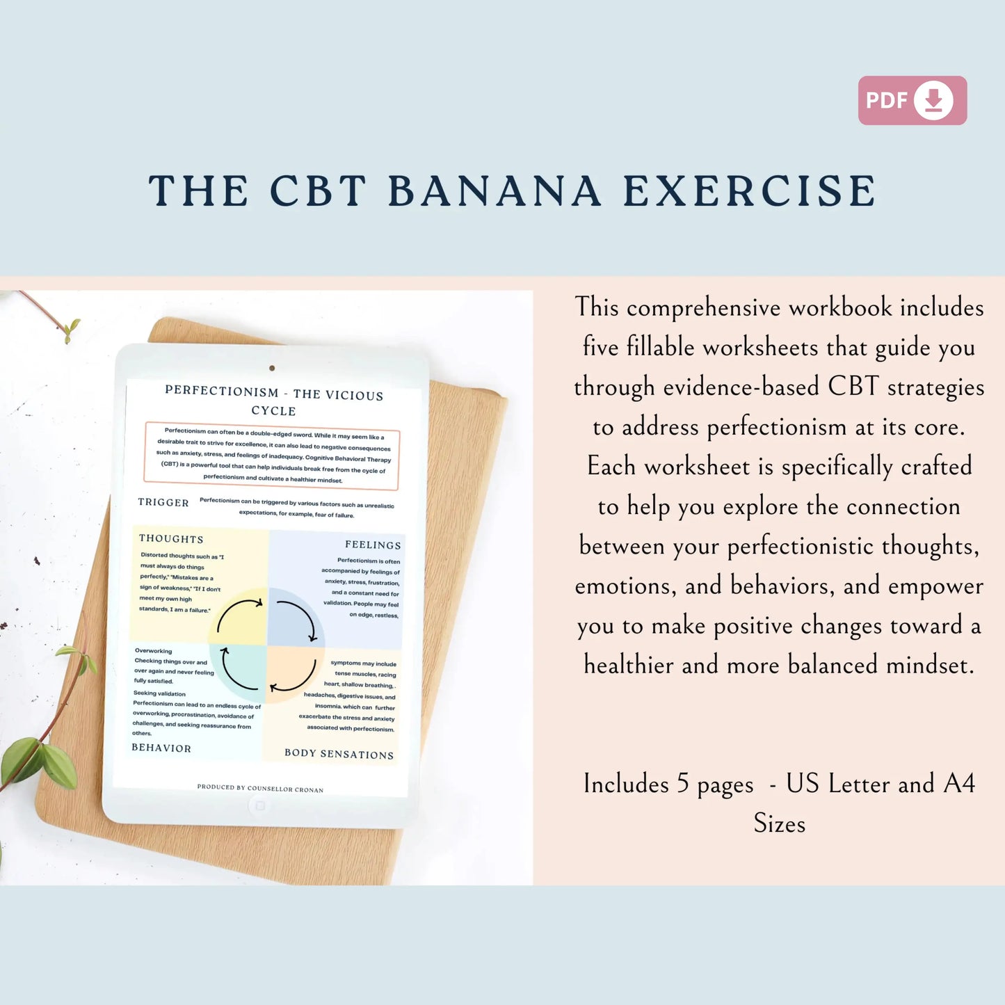 Perfectionism CBT Workbook – Printable Magic Triangle Worksheets for Thought Reframing, Emotional Balance & Healthy Goal Setting