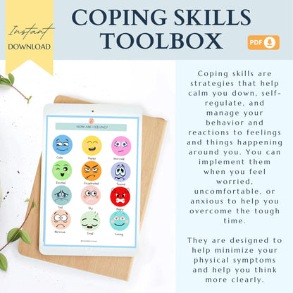 Coping Skills Toolbox – Printable Self-Regulation Toolkit with 16 Coping Strategies, Tracker & Calming Activities