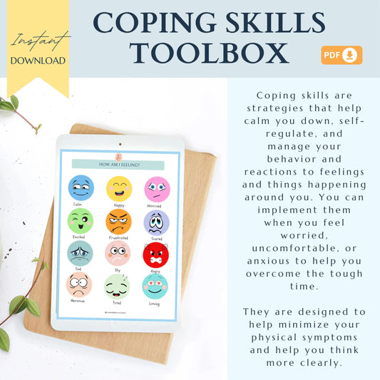 Coping Skills Toolbox – Printable Self-Regulation Toolkit with 16 Coping Strategies, Tracker & Calming Activities