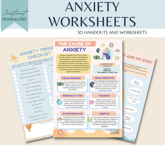 Anxiety Relief Workbook – 30 Printable Pages of Coping Skills, Emotional Awareness & Calming Exercises