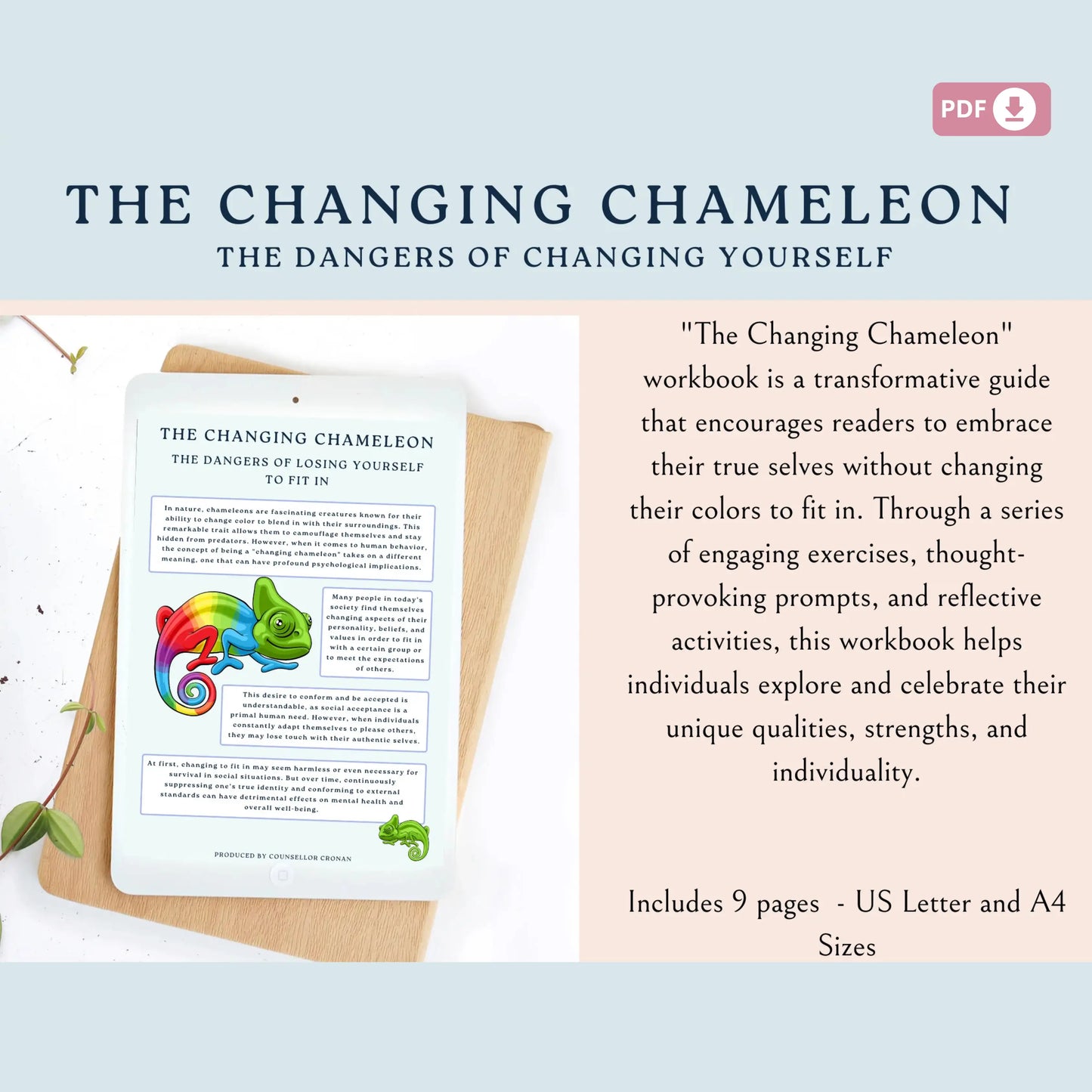 The Changing Chameleon Workbook | Be Your True Self | Self-Acceptance & Identity Reflection