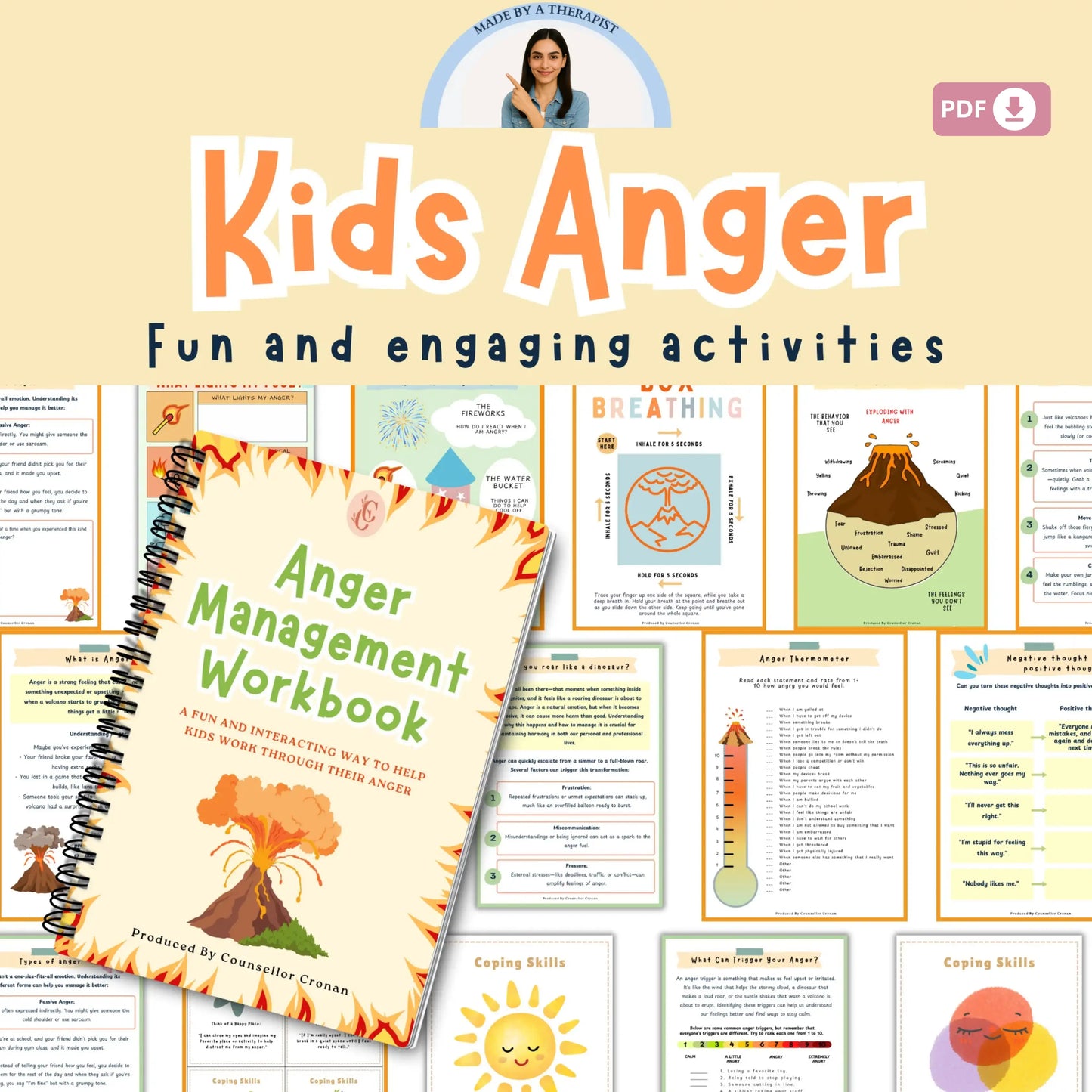 Kids Counseling Essentials Bundle – Printable Therapy Worksheets for Coping Skills, Emotional Expression & Self-Regulation